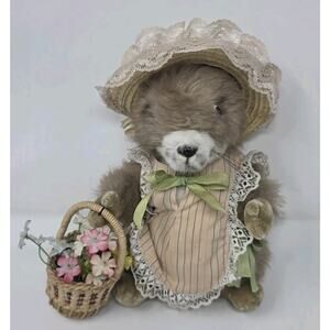 Merrythought Ironbridge Shrops Bear Mouse Made In England Vtg Hat Flower Basket